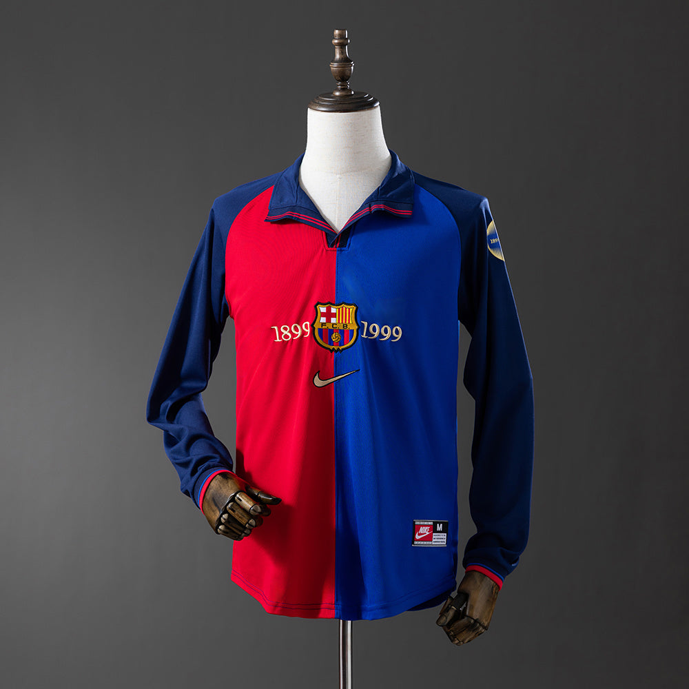 Camisola Barcelona Principal Edição Especial 100 Anos 99/00 Retro - Manga Comprida