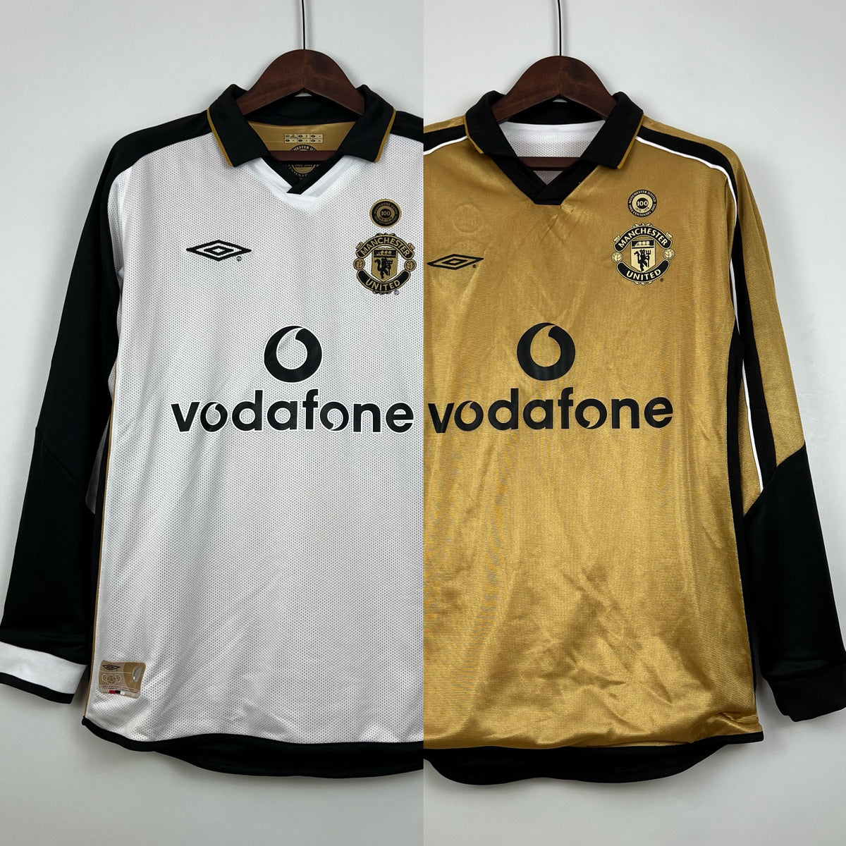 Camisola Manchester United Edição Especial 100 Anos 01/02 Retro - Manga Comprida