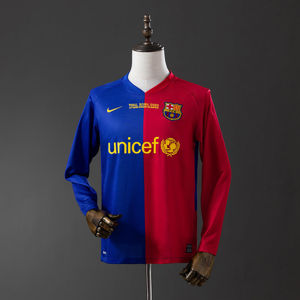 Camisola Barcelona Principal Edição Especial Liga dos Campeões 08/09 Retro - Manga Comprida