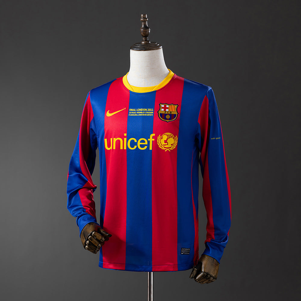 Camisola Barcelona Principal Edição Liga dos Campeões 10/11 Retro - Manga Comprida