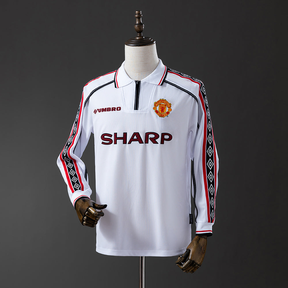 Camisola Manchester United Branca 98/99 Retro - Manga Comprida