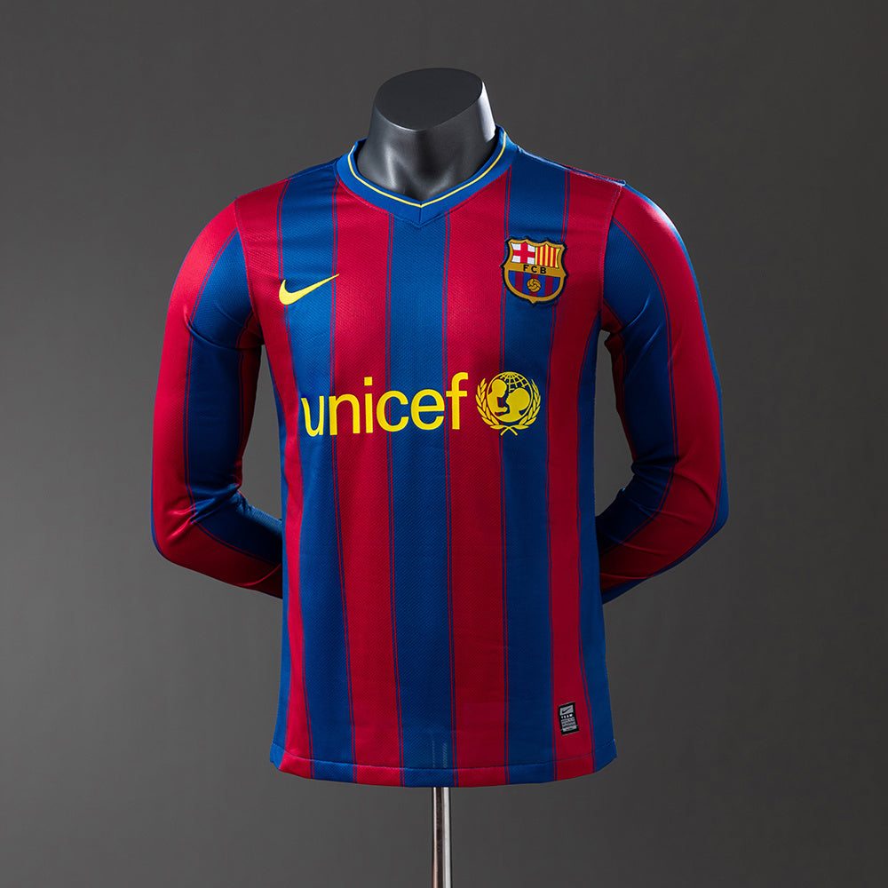Camisola Barcelona Principal 09/10 Retro - Manga Comprida - Versão Jogador