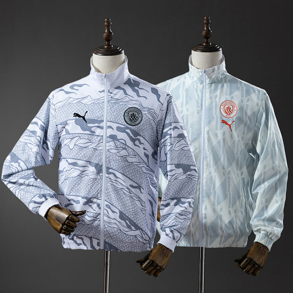 Corta-Vento Reversível Manchester City - Branco e Verde-Menta