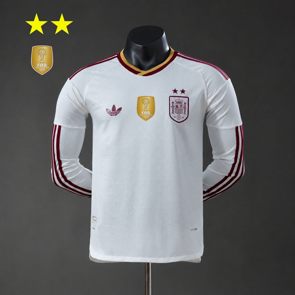 Camisola Espanha Alternativa Edição Campeã 2 Estrelas 26/27 - Mundial 2026 - Manga Comprida - Versão Jogador