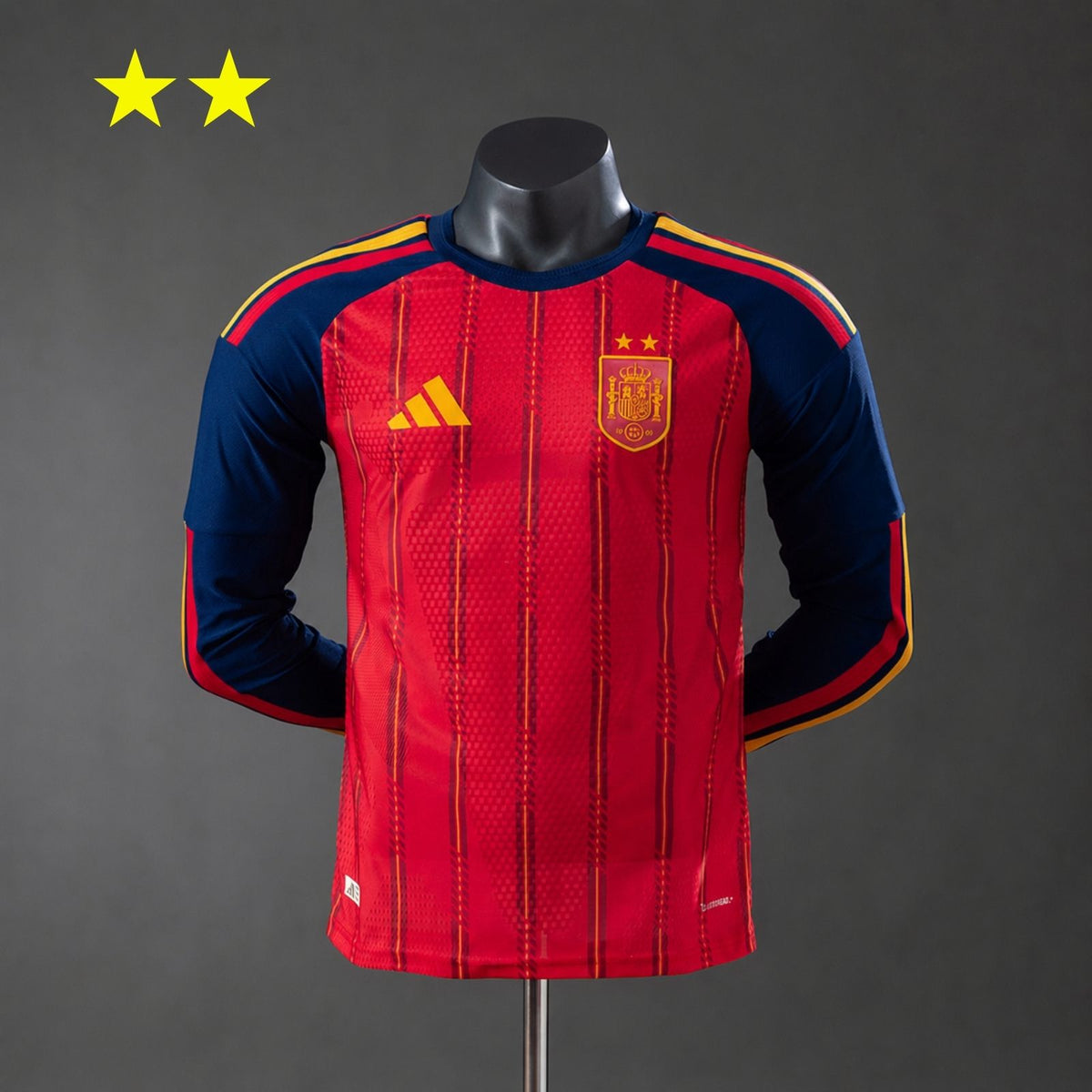 Camisola Espanha Principal Edição Campeã 2 Estrelas 26/27 - Mundial 2026 - Manga Comprida - Versão Jogador