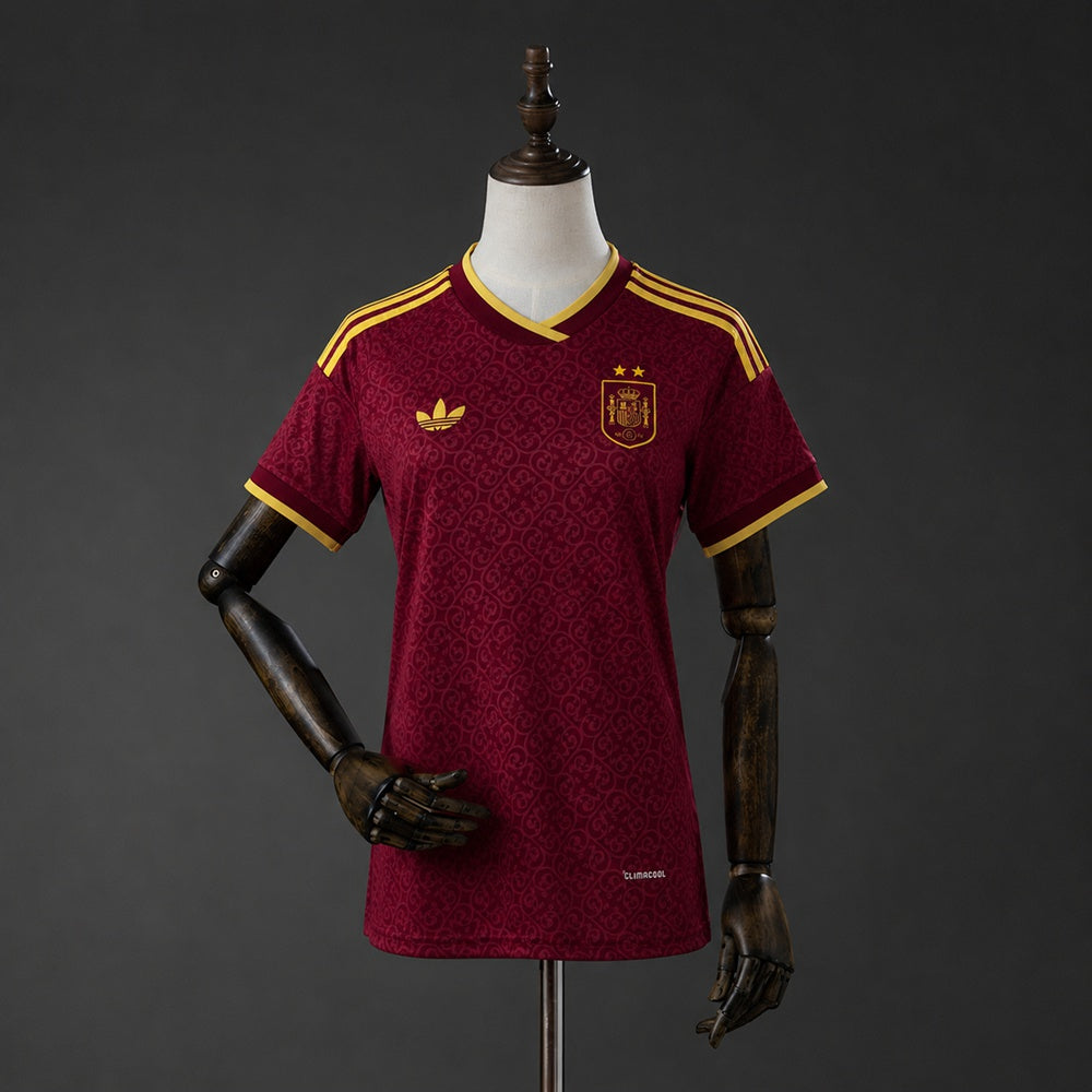 Camisola Espanha Edição Especial 2 Estrelas Grená 26/27 - Mundial 2026 - Versão Feminina